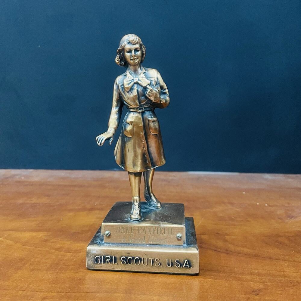 VTG 1953 Signed Marjorie Dangerfield Girl Scout Copper Statue "A Good Scout"